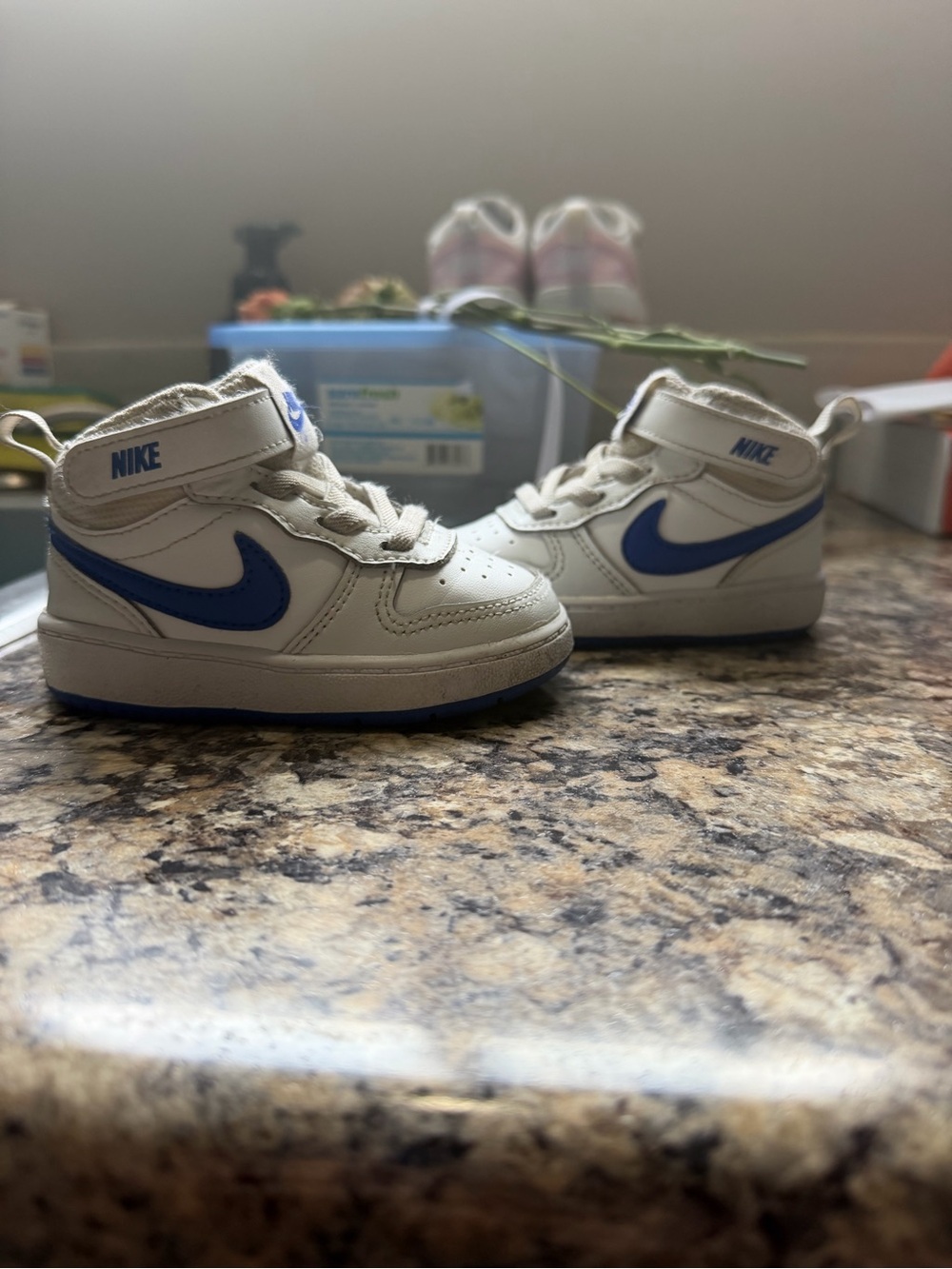 Nike Kids White and Blue Mid-Top Sneakers